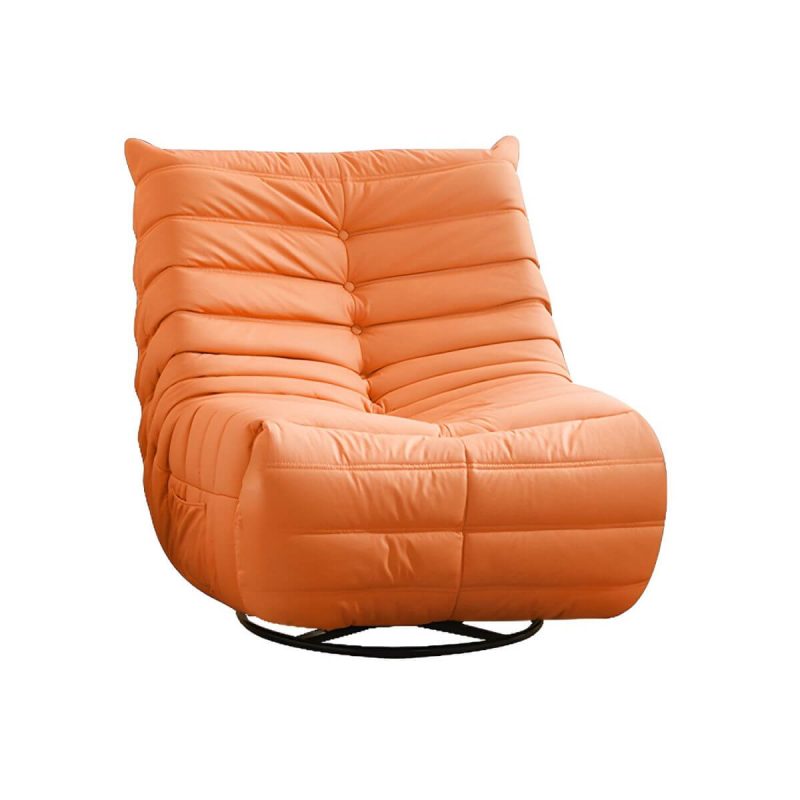 "Bonded Leather Recliner Chair Solid Color Metal Indoor Storage Reclining - Orange Power - Push Button"