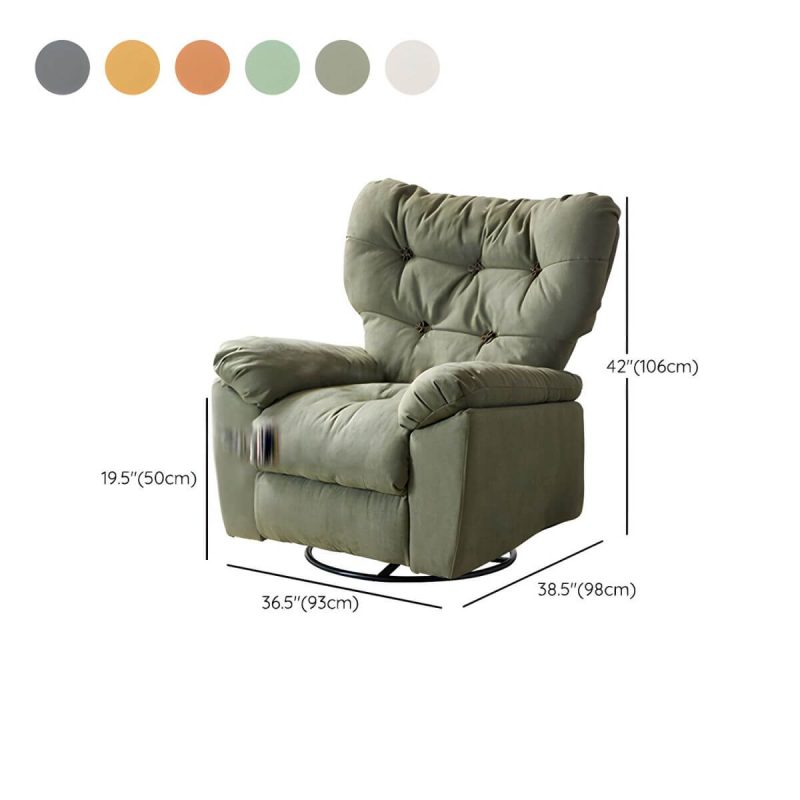 "Dimension of Ergonomic Suede Modern Recliner with Tufted Back and Adjustable Lumbar Support - Manual - Handle/Lever Standard (No Motion) Orange"