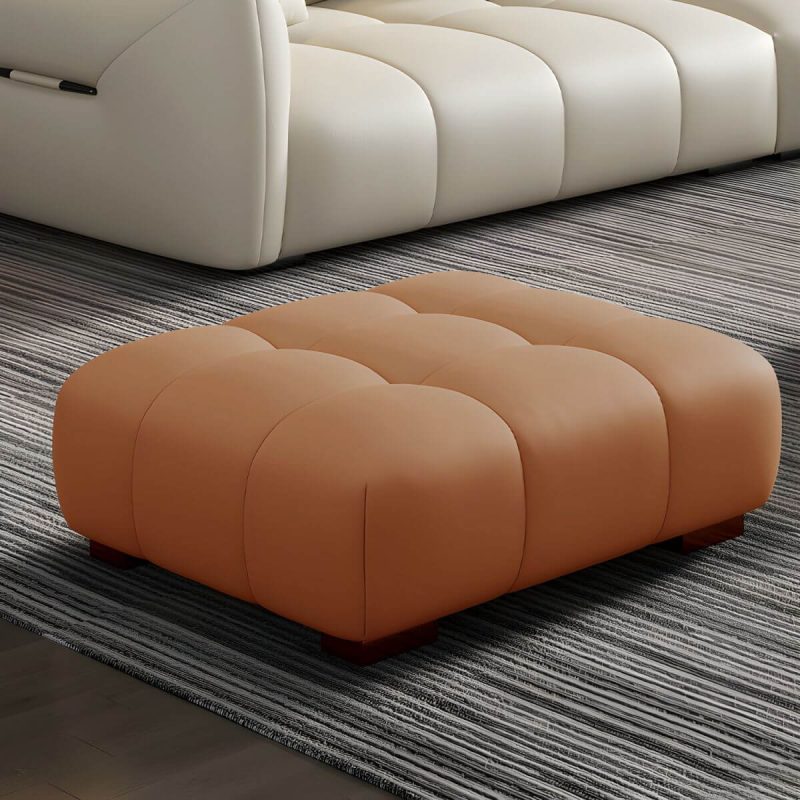 "Upholstered Modern Pine Accent Stool with Tufted Seat and Wooden Legs - Brown 2 Piece Set"