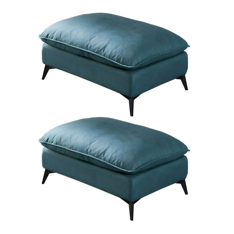"Modern Upholstered Accent Stool with Wooden Legs - Medium Height (17" - 19") - Peacock Blue 2 Piece Set"