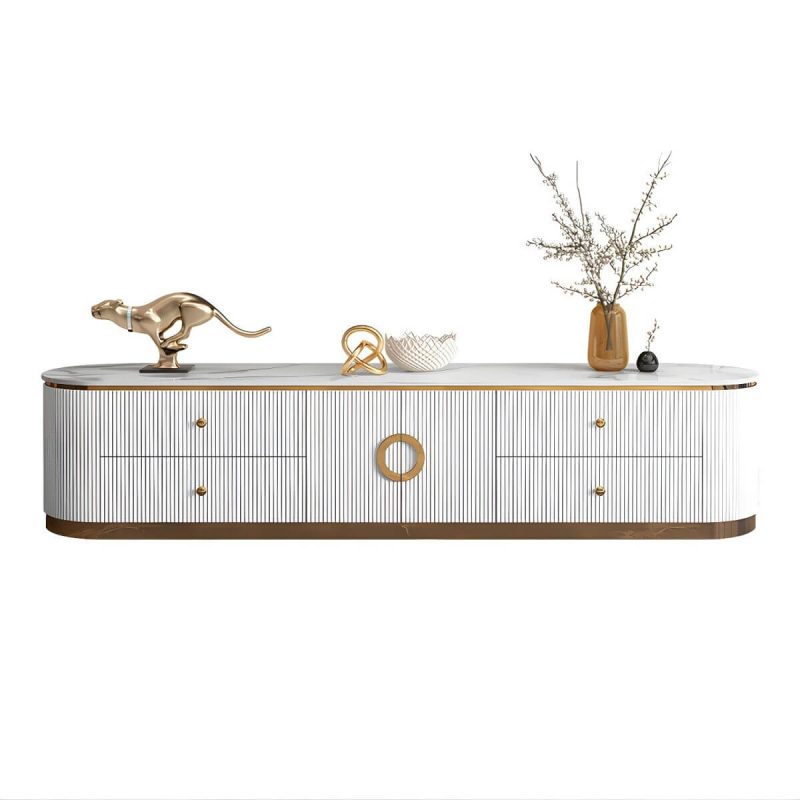 "Glam Marble TV Stand Console Enclosed Storage TV Media Stand with Doors for Living Room - 87"L x 16"W x 17"H White"