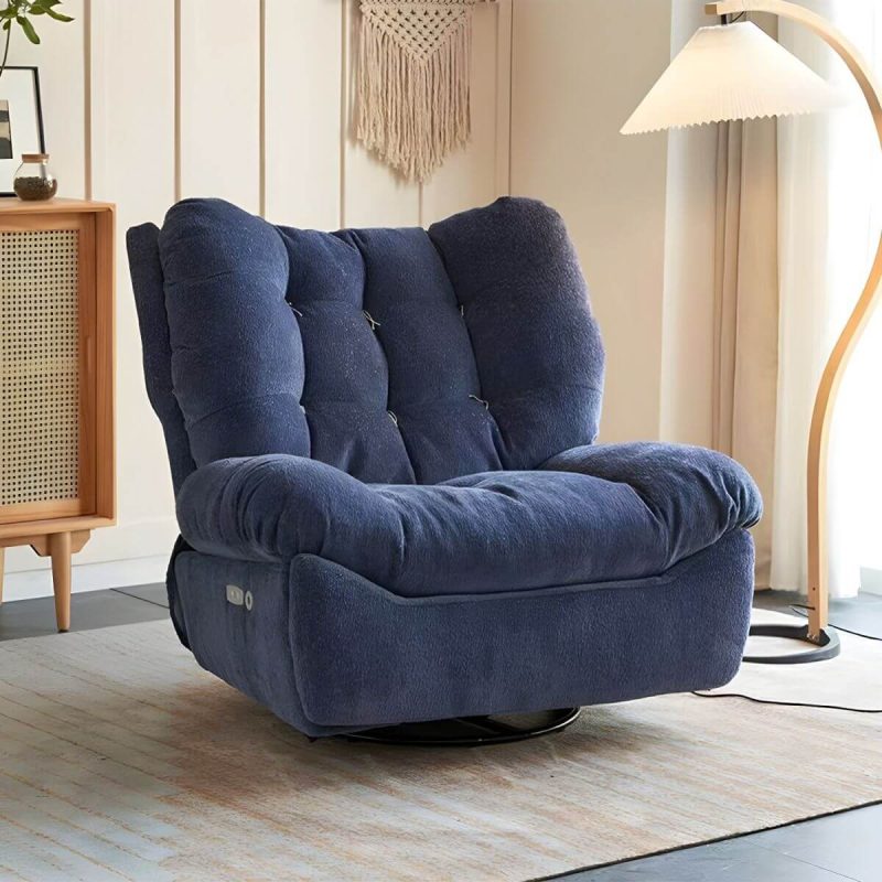 "Modern Chenille Wing Chair Recliner with Tufted Design and Standard Size - Beige Power Recline Swivel Rocker"