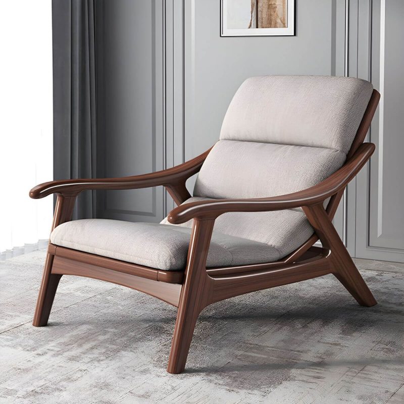 "Modern Wood Frame Recliner with Lumbar Support and Removable Cushions - Gray/ White 29"L x 39"W x 31"H Recliner with Ottoman Tech Cloth"