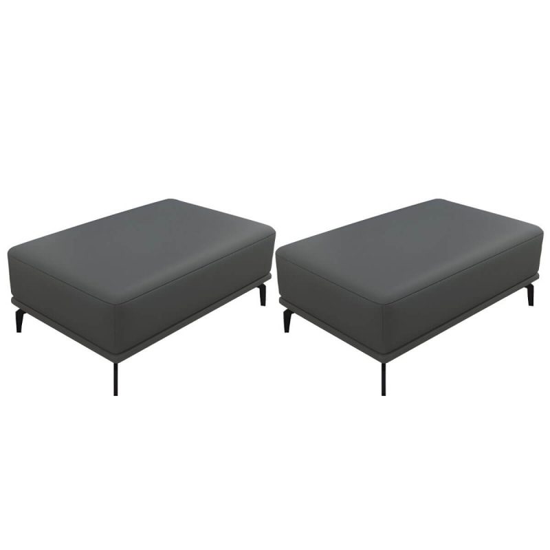 "Rectangle Footstools Genuine Leather 23.4 Inch Width Standard Foot Stool - 2 Piece Set Dark Gray 35"L x 24"W x 17"H"