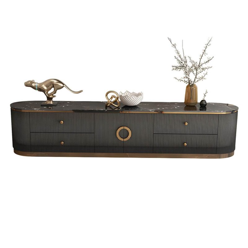"Glam Marble TV Stand Console Enclosed Storage TV Media Stand with Doors for Living Room - 79"L x 16"W x 17"H Black"