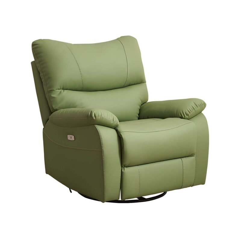 "Small Modern Recliner with Lumbar Support and Foam-Filled Comfort, Solid Upholstery - Blue Power Recline Swivel Rocker"