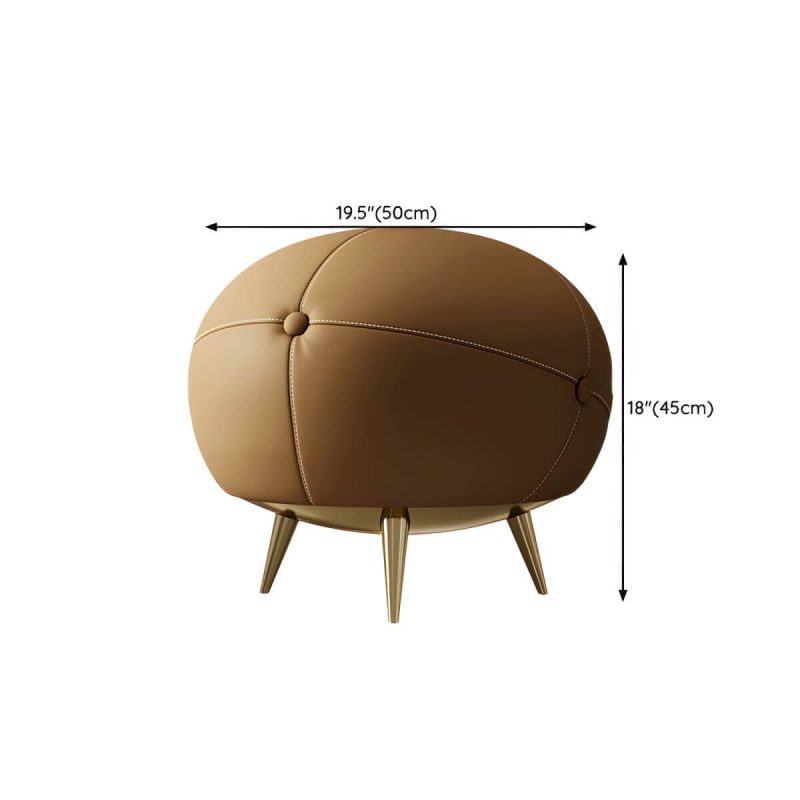 "Dimension of Glam Round Accent Stool Backless Genuine Leather Solid Color in Brown - 1 Piece"