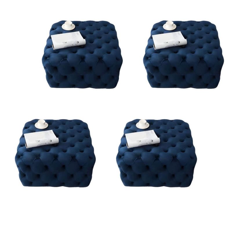 "Tufted Upholstered Fabric Square Contemporary Solid Color Indoor Standard Footstool - 4 Piece Set Royal Blue 35.5"L x 35.5"W x 16.5"H"