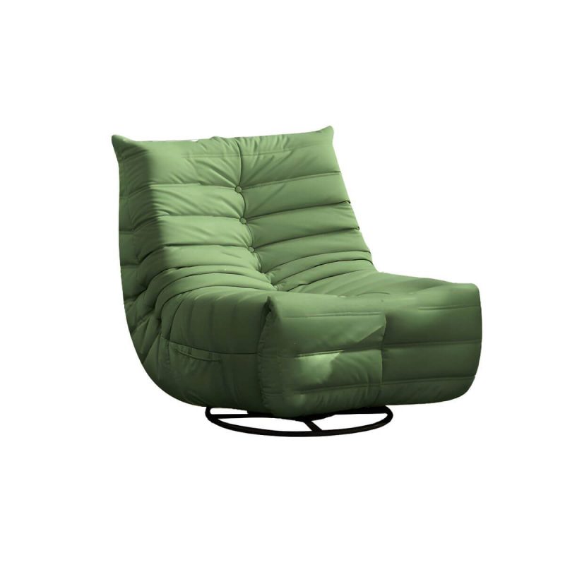 "Bonded Leather Recliner Chair Solid Color Metal Indoor Storage Reclining - Green Power - Push Button"