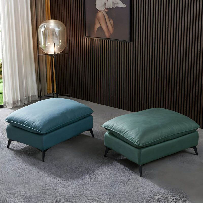"Modern Upholstered Accent Stool with Wooden Legs - Medium Height (17" - 19") - 1 Piece Light Gray"