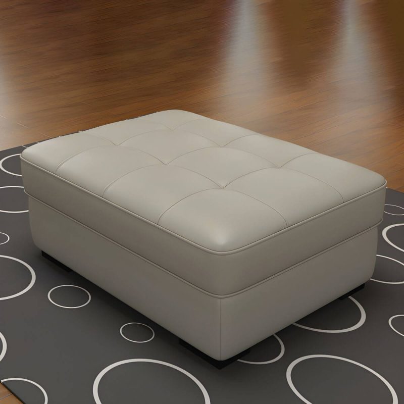 "Solid Color Genuine Leather Backless Wood and Upholstered Stool - 1 Piece 31.5"L x 24"W x 16"H Off-White Trunk Storage Included"