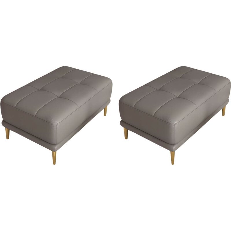 "Modern Upholstered Accent Stool with Tufted Seat and Wooden Legs - Medium Height - 2 Piece Set Dark Gray 31"L x 24"W x 17"H"