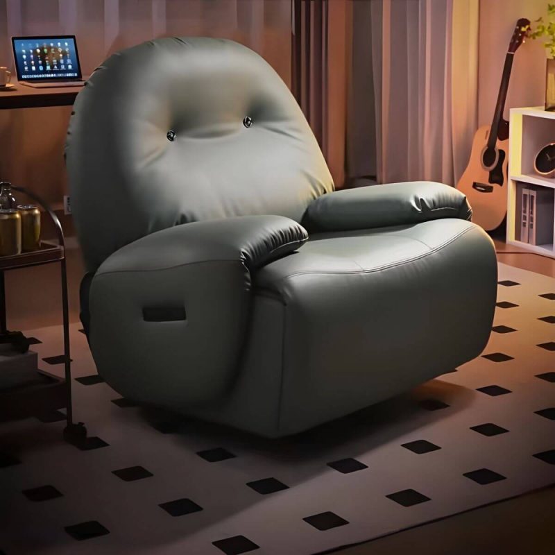 "Faux Leather Standard Recliner Power-Push Botton Massage Recliners with Storage - Red Fixed Rocker"