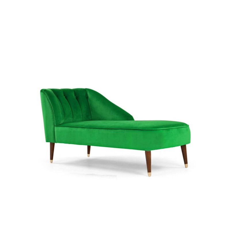 "Left-side Arm Modern Foam Upholstered Lounge Chaise for Bedroom with Reclining Left-Arm Chaise and Solid Color Pattern, Bright Green"