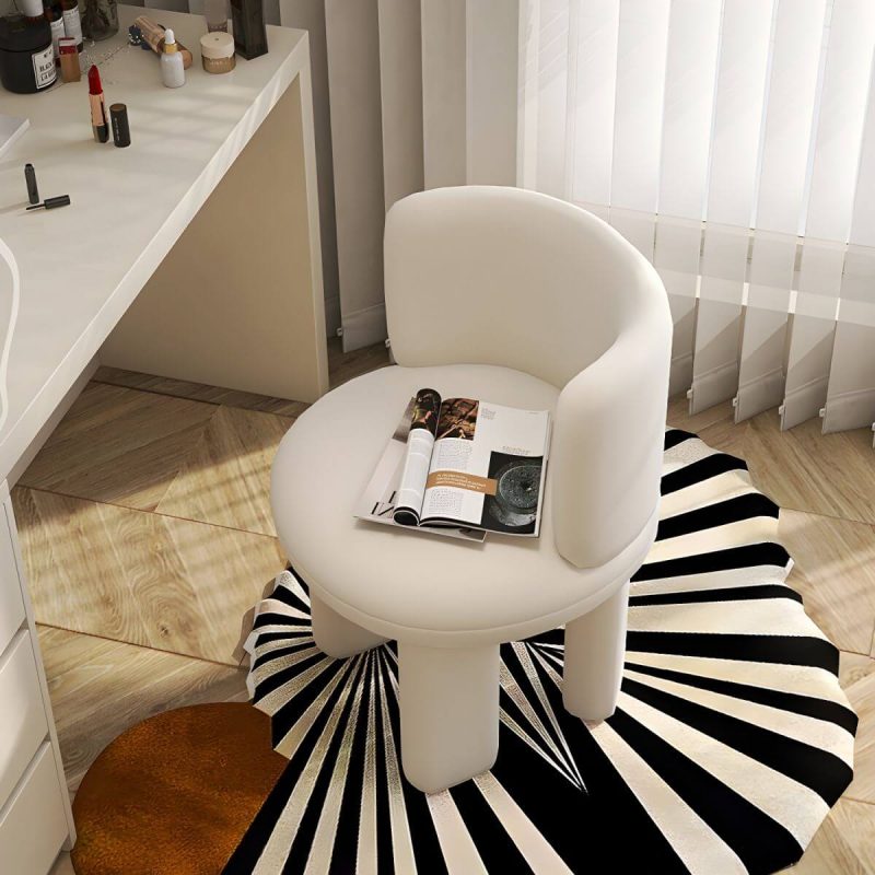 "Chic Modern Vanity Stool with Tall Upholstered Backrest and Suave Wood Base - Beige 1 Piece"