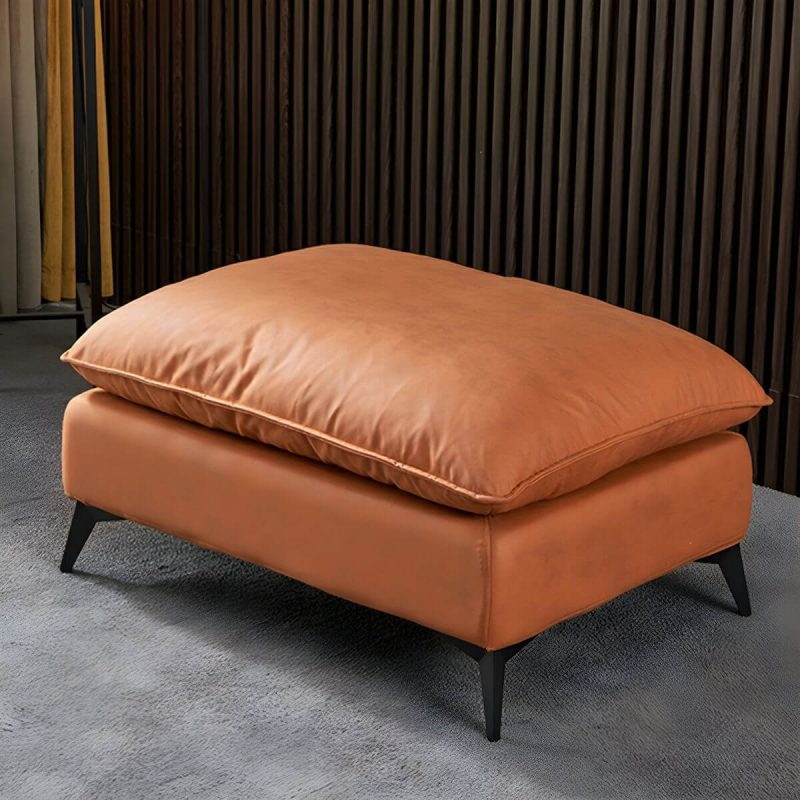 "Modern Upholstered Accent Stool with Wooden Legs - Medium Height (17" - 19") - Orange 1 Piece"