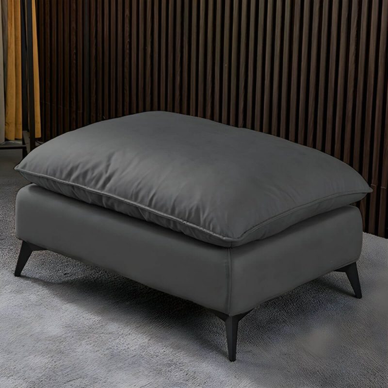 "Modern Upholstered Accent Stool with Wooden Legs - Medium Height (17" - 19") - 1 Piece Dark Gray"