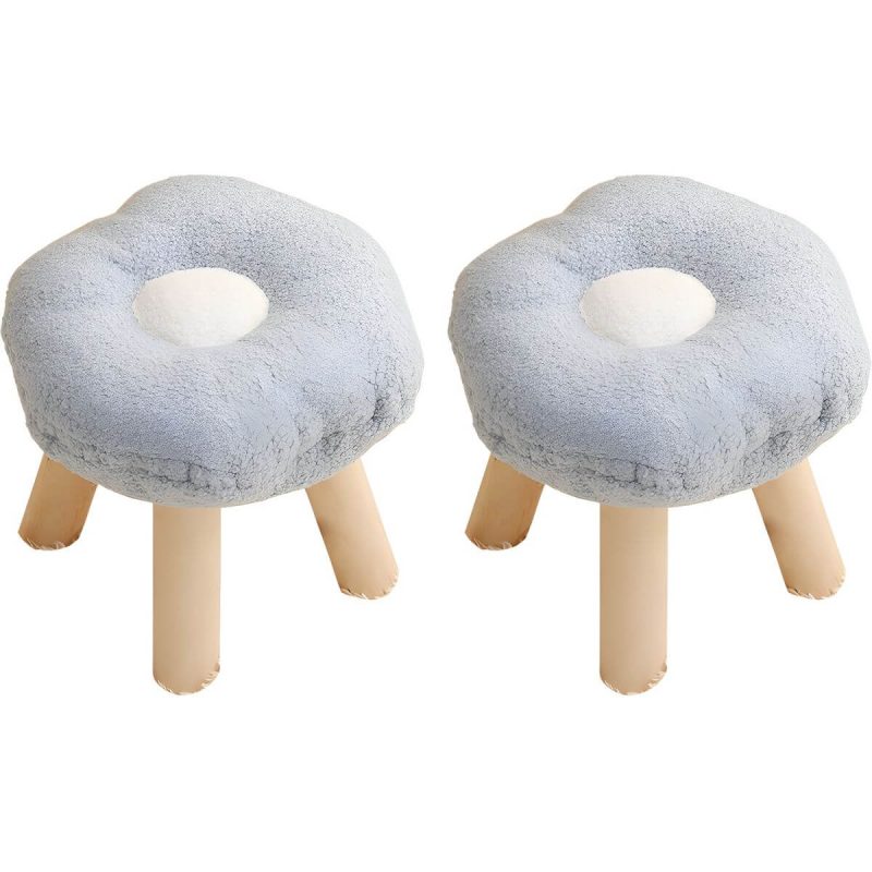"Modern Unique Flannel Ottoman with Removable Cushion Cover and Wood Frame - 2 Piece Set Light Blue"