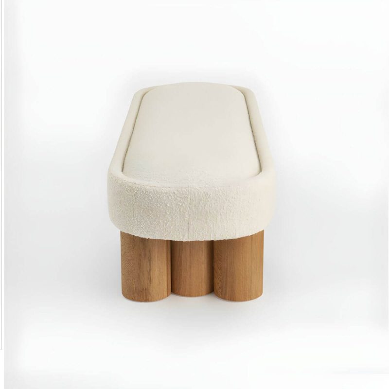 "Scandinavian Wool Pouf in Solid Wood indoor Wool Upholstered - 1 Piece 71"L x 22"W x 17"H"