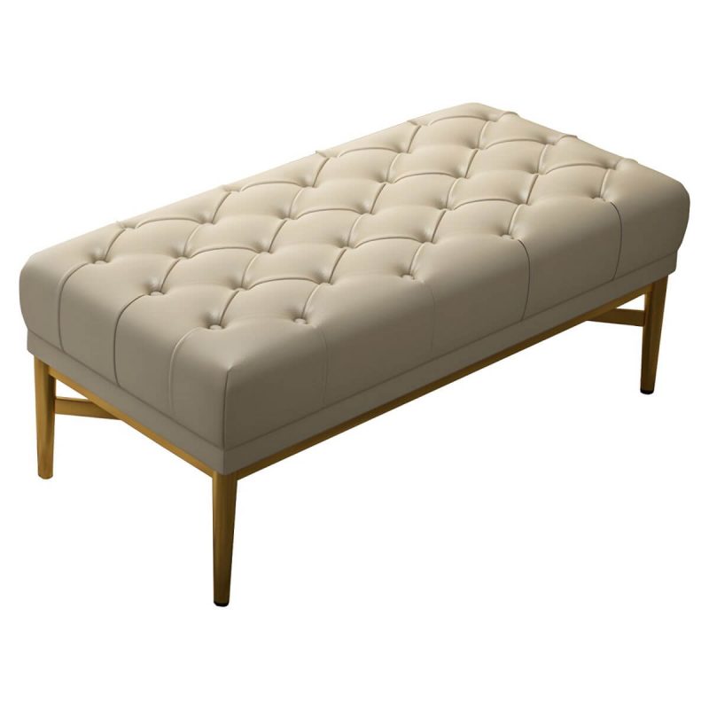 "Tufted Modern Upholstered Accent Stool with Nail Head Trim - Backless - 1 Piece Nappa Off-White"