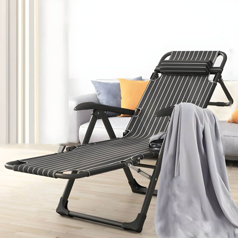 "Small Modern Recliner with Massage Function and Striped Pattern, featuring Metal Legs - Black Not Available Recliner & Knee Pad"