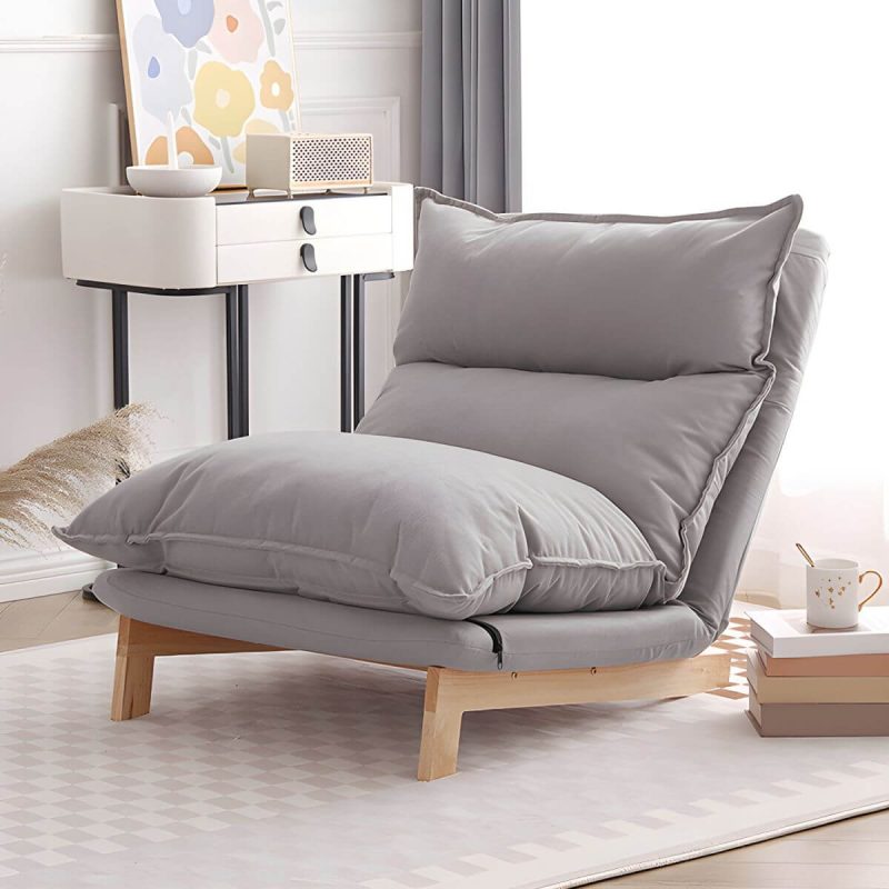 "Ergonomic Linen Recliner with Lumbar Support and Removable Cushions - Small Size - Gray Deck Chair"