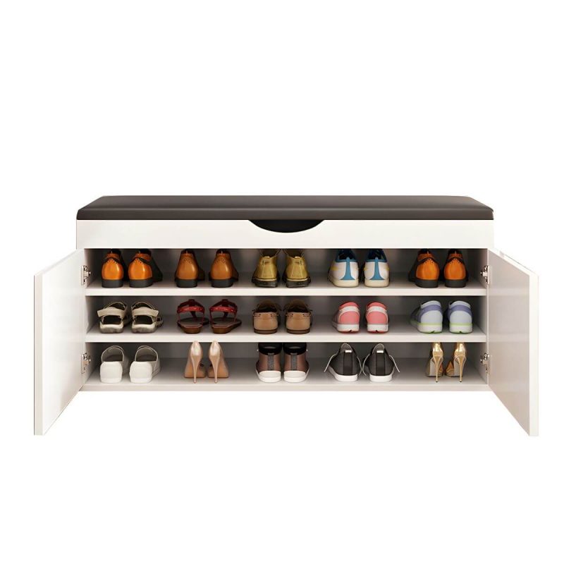 "Indoor Solid Color Contemporary Rectangle Wood with Storage Standard - 1 Piece Ivory 39.5"L x 14"W x 20"H"
