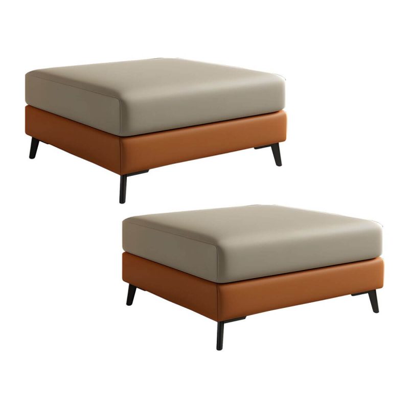 "Modern Standard Ottoman in Faux Leather with Solid Color and Wood Frame - 2 Piece Set Maize Yellow/ Orange 31.5"L x 31.5"W x 16"H"