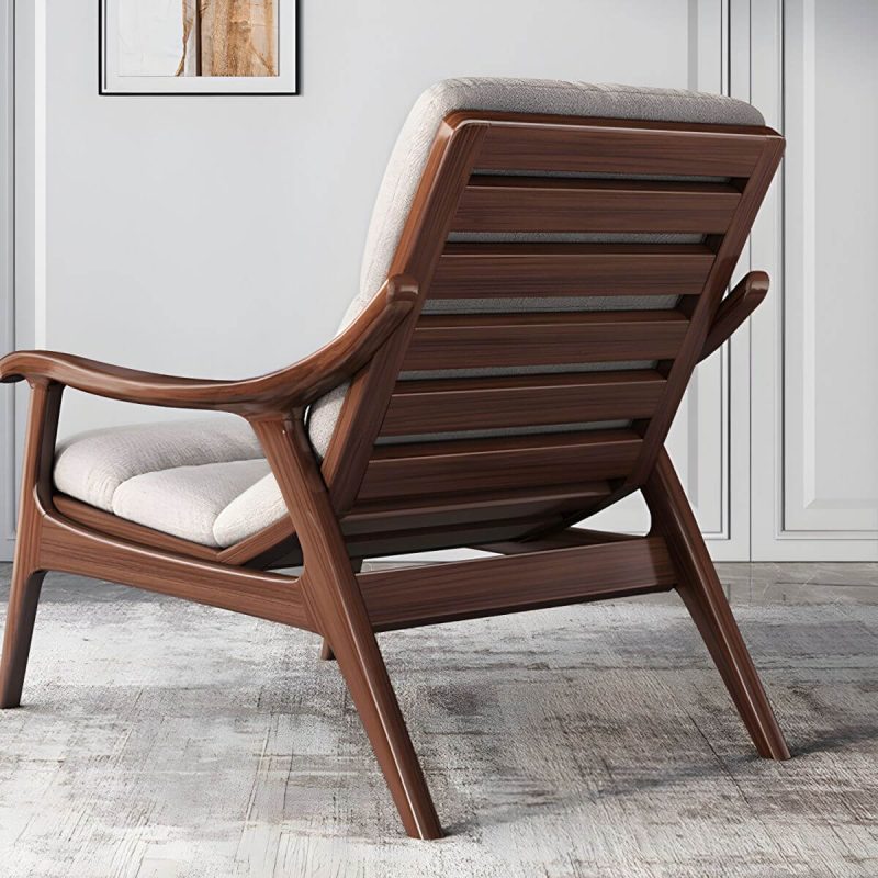 "Modern Wood Frame Recliner with Lumbar Support and Removable Cushions - Gray/ White 27"L x 52"W x 30"H Deck Chair Tech Cloth"