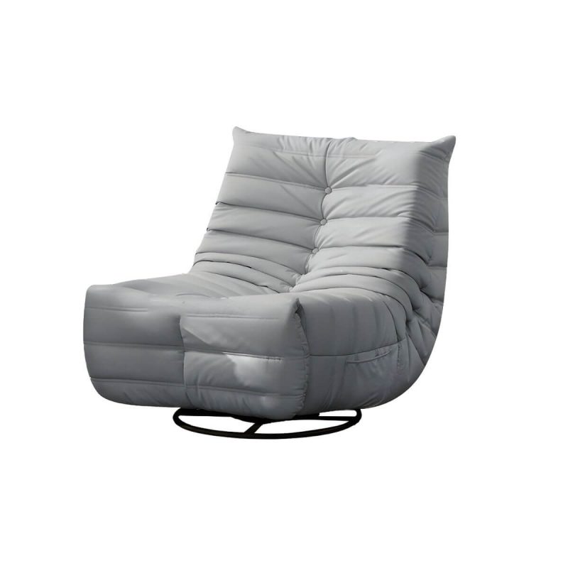 "Bonded Leather Recliner Chair Solid Color Metal Indoor Storage Reclining - Dark Gray Manual - Handle/Lever"