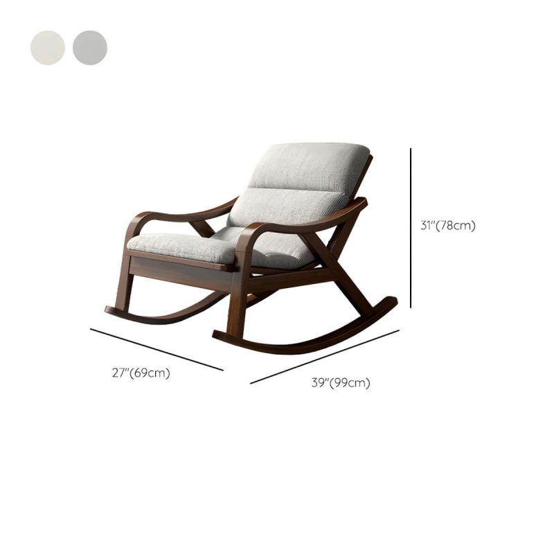 "Dimension of Contemporary Solid Wood Recliner Chair in Solid Color with Wooden Legs - Rocking Chair Linen Blend Beige"