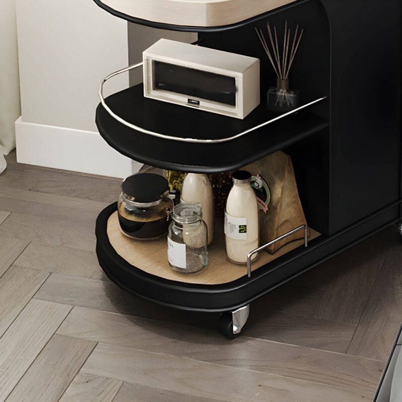 "Contemporary Side Table with Handle and Shelves, Black Frame and Wheels - Off-White 26"L x 15"W x 28"H"