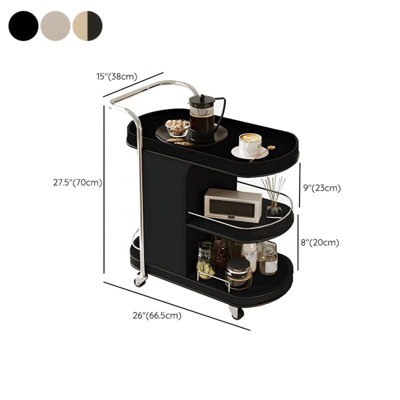 "Dimension of Contemporary Side Table with Handle and Shelves, Black Frame and Wheels - Black 26"L x 15"W x 28"H"