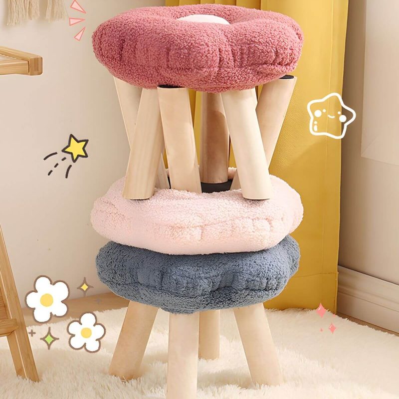 "Modern Unique Flannel Ottoman with Removable Cushion Cover and Wood Frame - 4 Piece Set Pink"