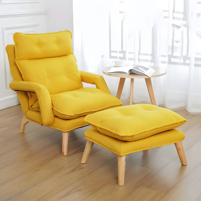 "Small Modern Ergonomic Recliner with Linen Upholstery and Adjustable Headrest, including Ottoman - Gray"