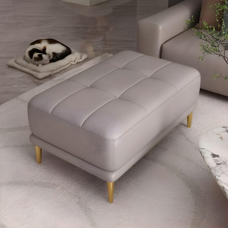 "Modern Upholstered Accent Stool with Tufted Seat and Wooden Legs - Medium Height - Light Gray 1 Piece 35"L x 24"W x 17"H"