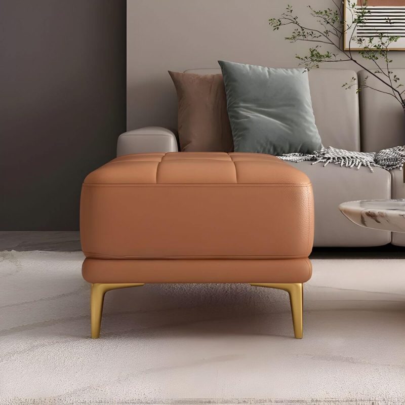 "Modern Upholstered Accent Stool with Tufted Seat and Wooden Legs - Medium Height - Light Gray 1 Piece 31"L x 24"W x 17"H"