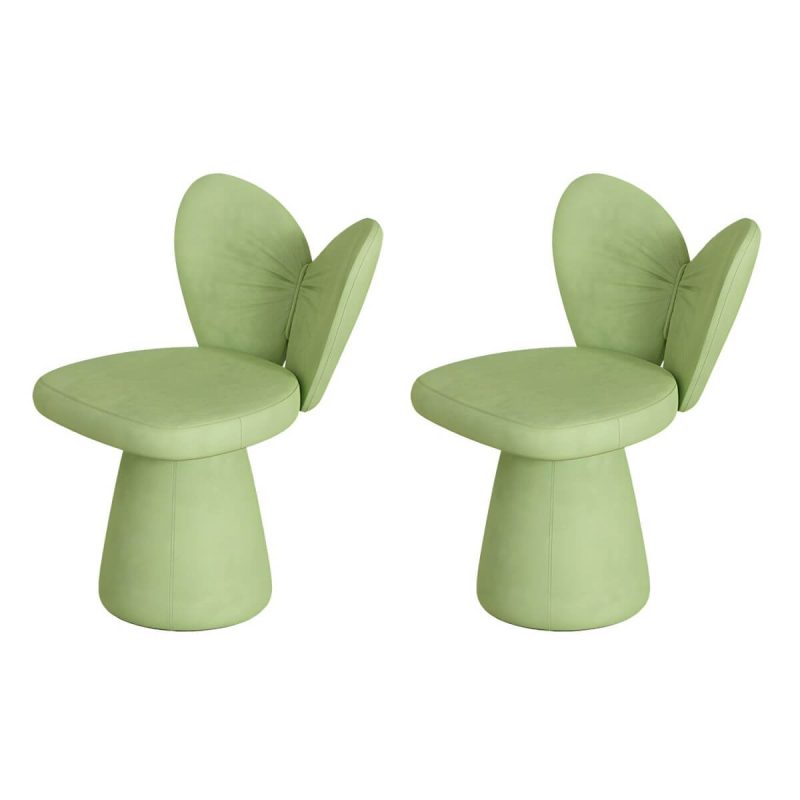 "Modern High-Back Upholstered Vanity Stool with Wood frame and Swivel Feature - Green 2 Piece Set"