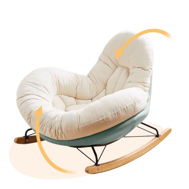 "Modern Simple Style Metal Padded Rocking Chair with Footstool and Spindle Back , Recessed Arm and Resistant To Dirt, Latex, Beige/ Mint Green, Rocking Chair with Ottomans"