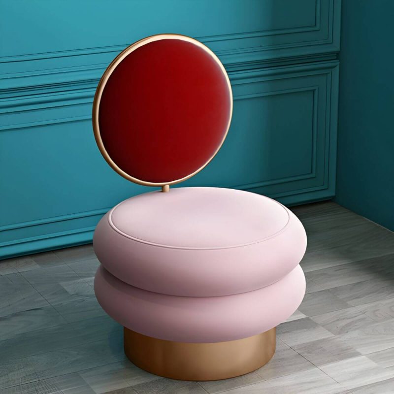 "Modern Upholstered Vanity Stool with Metal Frame and Patchwork Design - Red-Pink 1 Piece"