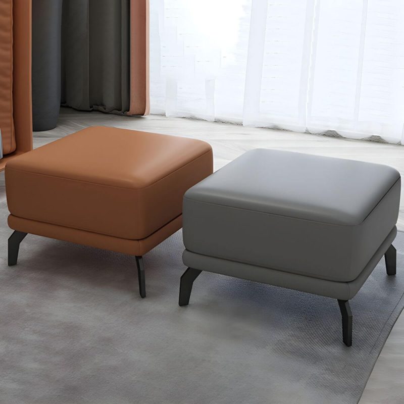"Rectangle Footstools Genuine Leather 23.4 Inch Width Standard Foot Stool - 1 Piece Light Gray 31"L x 24"W x 17"H"
