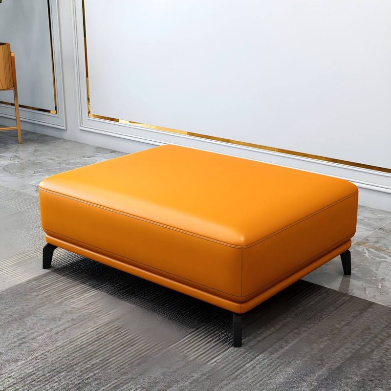 "Rectangle Footstools Genuine Leather 23.4 Inch Width Standard Foot Stool - 1 Piece Orange 31"L x 24"W x 17"H"
