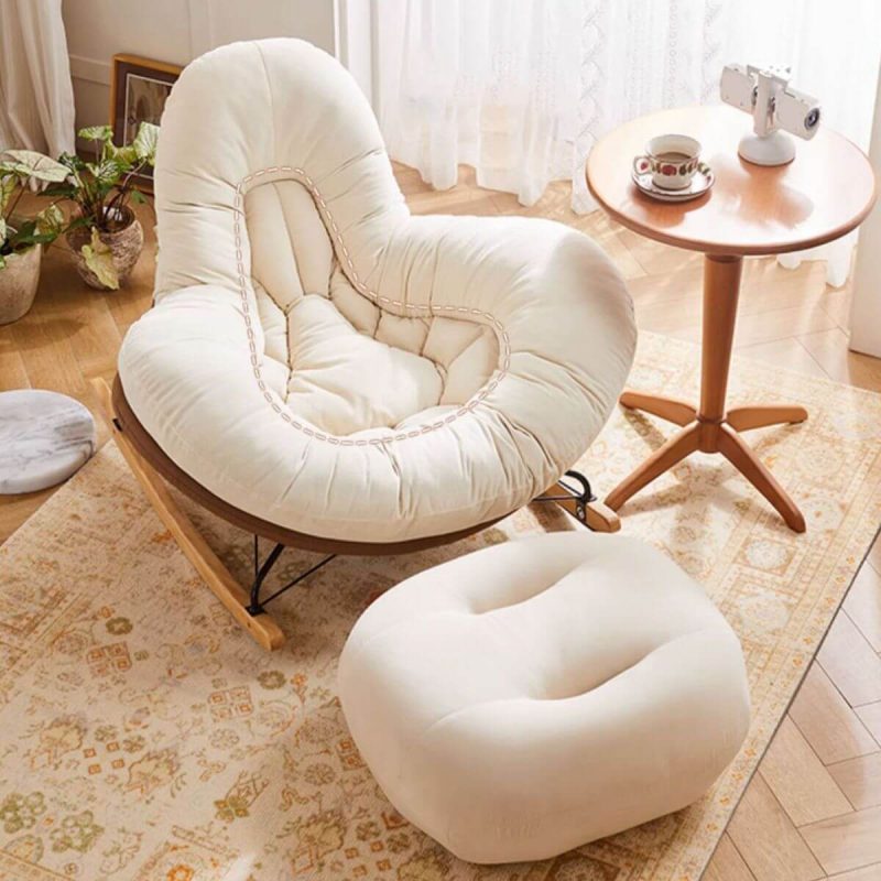 "Simplistic Metal Cushioned Rocking Chair Couch with Ottoman and Spindle Back , Recessed Arm and Stain Resistant, Feather, Dark Coffee, Rocking Chair with Ottomans"