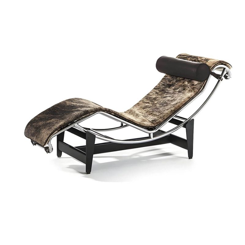 "Ergonomic Metal Recliner with Legs, Ideal for Modern Style and Small Spaces - Coffee Genuine Fur"