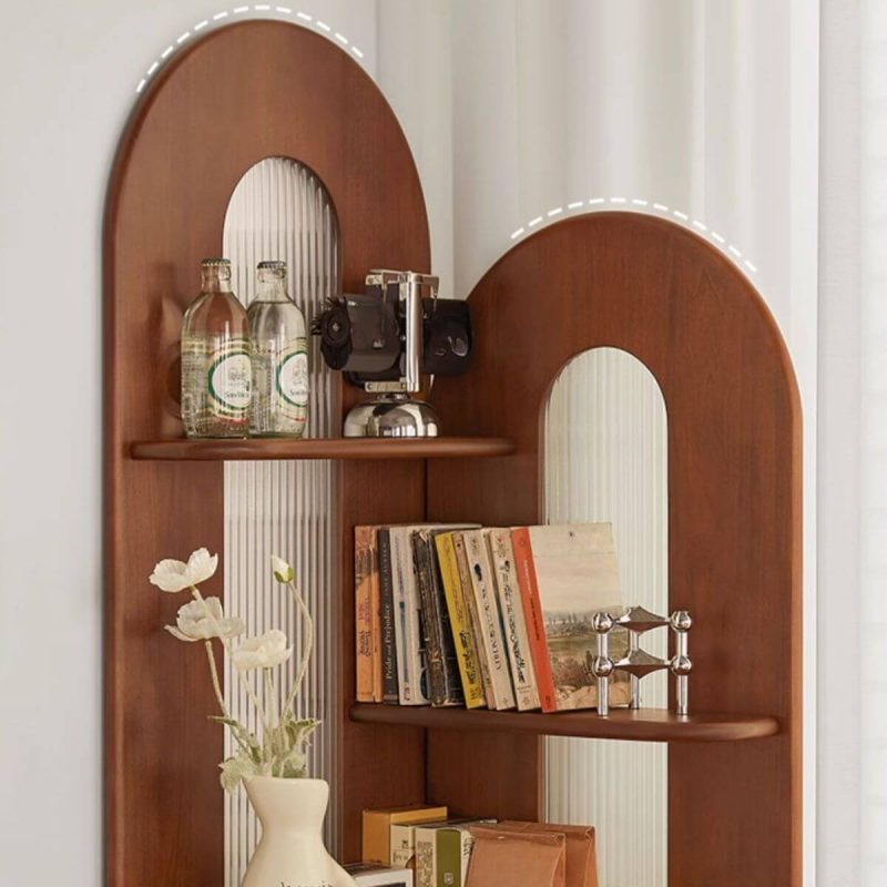 "Black Unattached Nook Accent Cabinet with 4 Exterior Shelves, 1 Cabinet, Glass Door and Knob, Black"