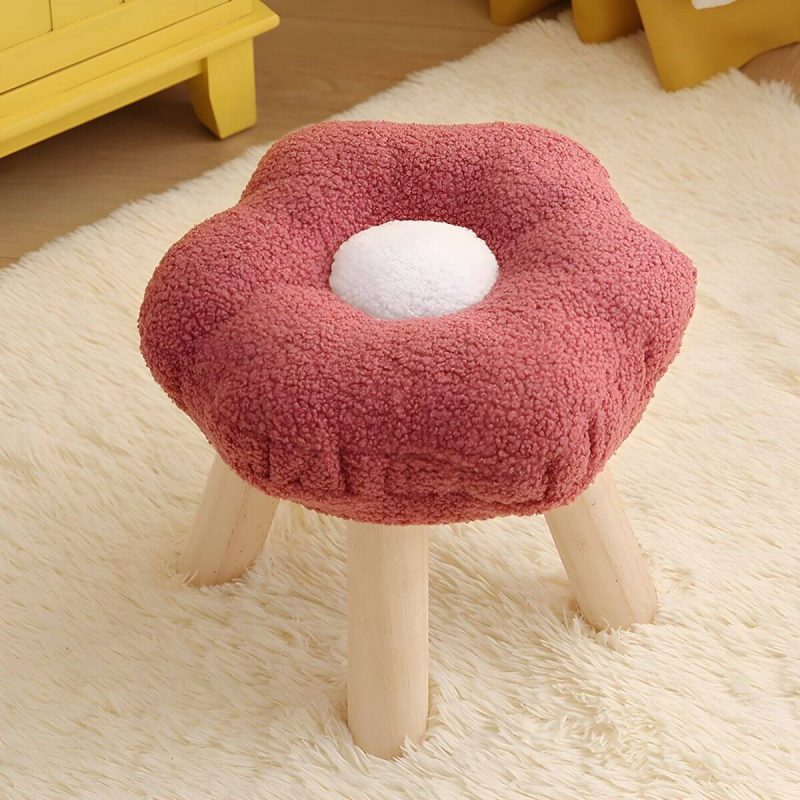 "Modern Unique Flannel Ottoman with Removable Cushion Cover and Wood Frame - 1 Piece Red"
