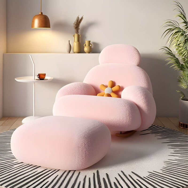 "Indoor Modern Rocking Chair with Sherpa Upholstered and Wood Legs - Pink"