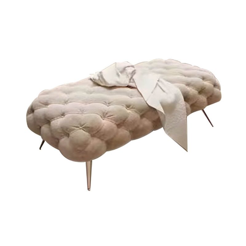 "Indoor Solid Color Contemporary Beige Rectangle Velvet Tufted Standard Footstool - 2 Piece Set 47"L x 18"W x 17"H"