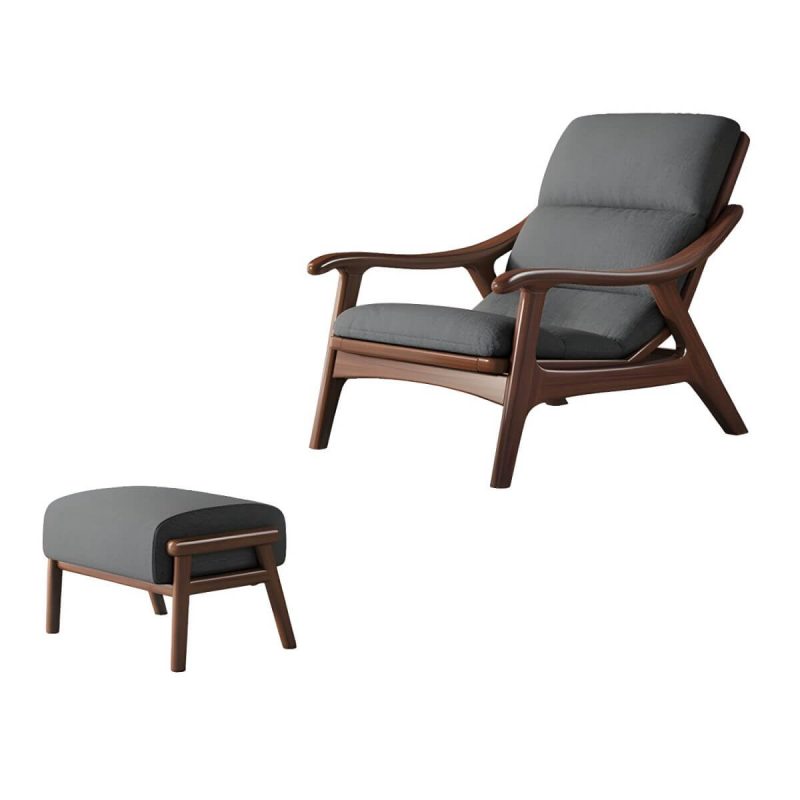 "Modern Wood Frame Recliner with Lumbar Support and Removable Cushions - Dark Gray 29"L x 39"W x 31"H Recliner with Ottoman Tech Cloth"