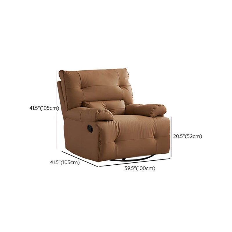 "Dimension of Ergonomic Modern Recliner with Lumbar Support and Stain-Resistant Faux Leather Upholstery - Brown Manual Recline Standard (No Motion) Recliner & Mobile Phone Stand"